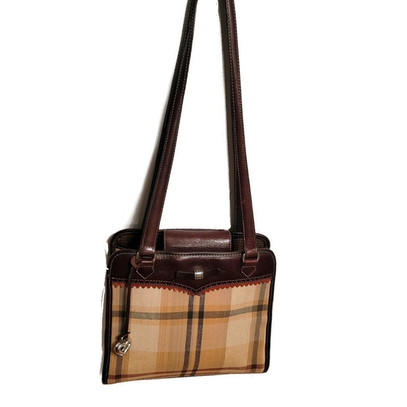Brighton Handbags - Vintage Brighton Beige & Brown Nova Check Plaid & Leather Shoulder Bag Tote